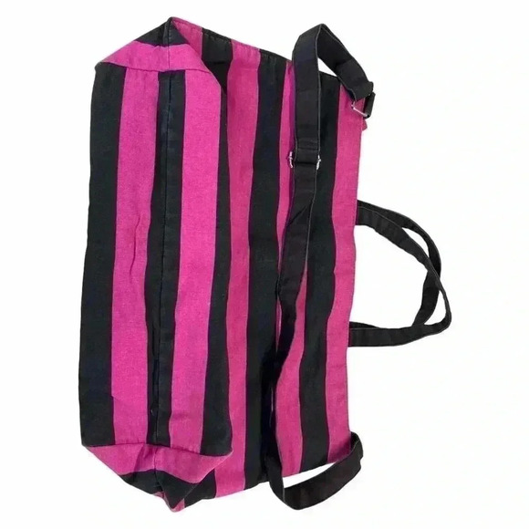 Victoria's Secret Logo Duffel Weekender Tote Bag Beach Travel Stripe Black Pink - Picture 7 of 8